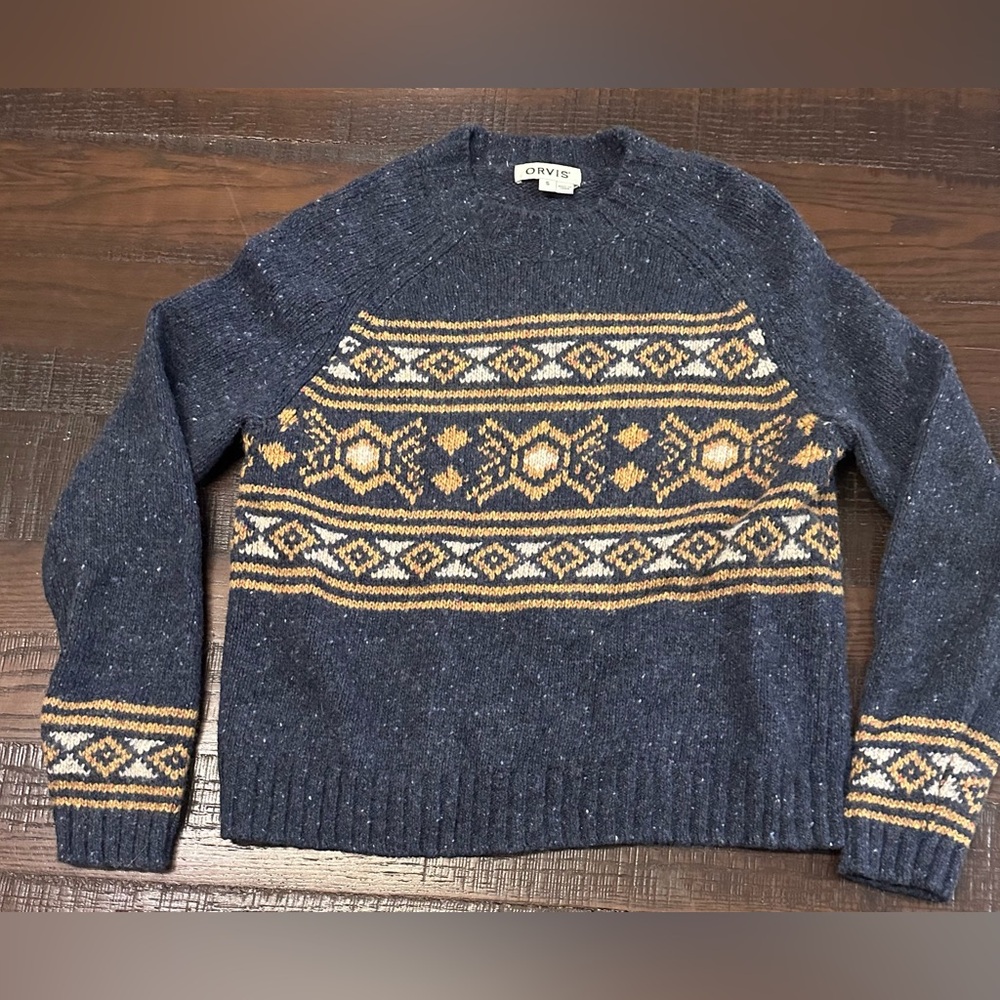 Orvis Fair Isle Merino Alpaca Wool Crew Neck Sweater Pullover Knit Size Small